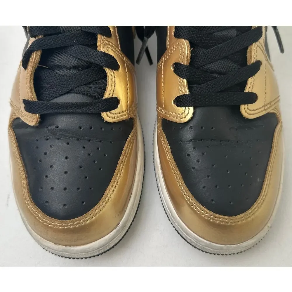 Nike Air Jordan 1 Mid SE GS Metallic Gold Black Sneakers Youth Sz 6